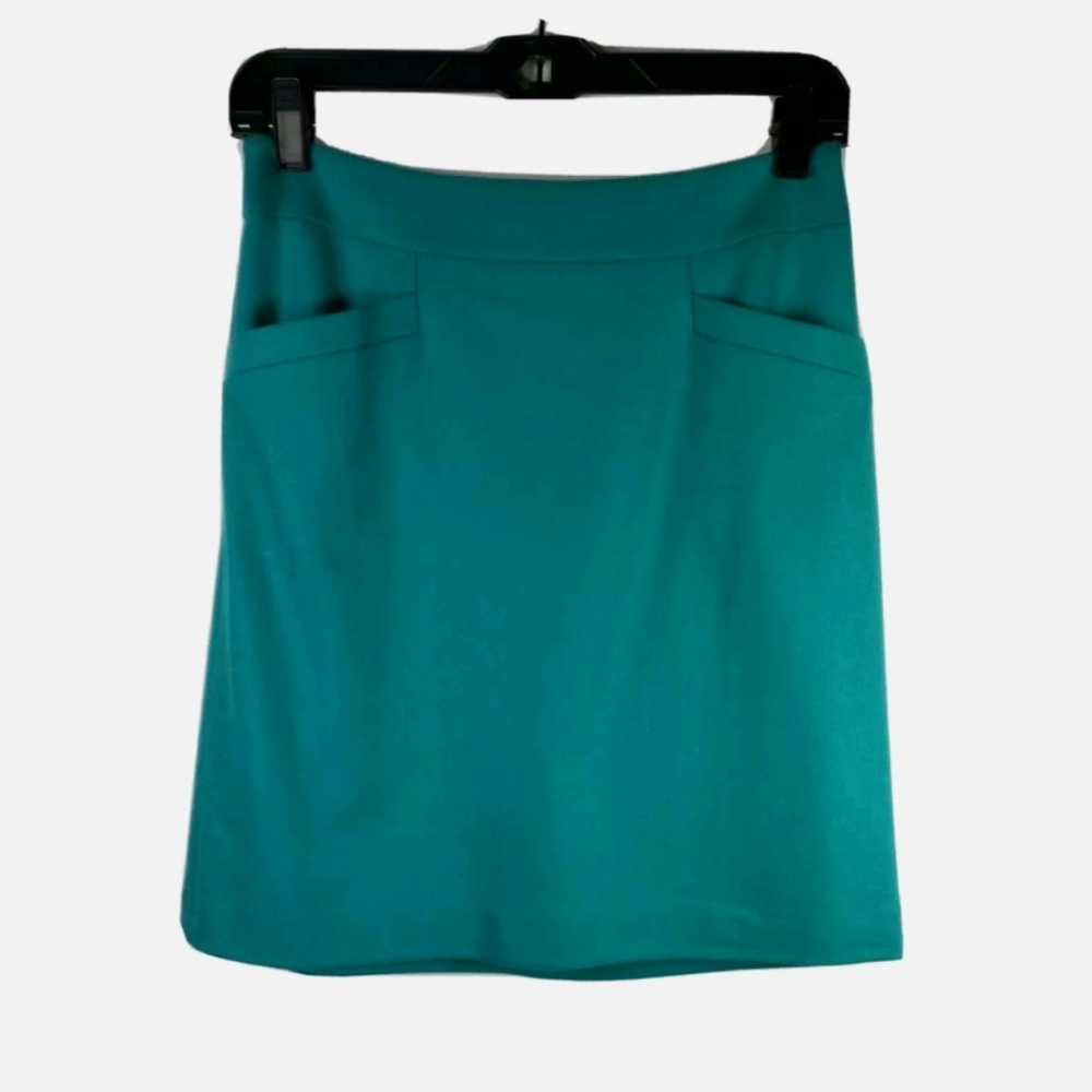NEW Ann Taylor Wool Green/Teal 2 Pocket Skirt Lined